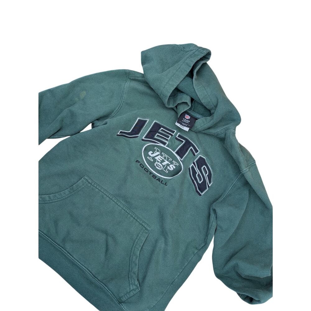 Boys JETS Green Hoodie Size 10, pre-owned. Comfortable.